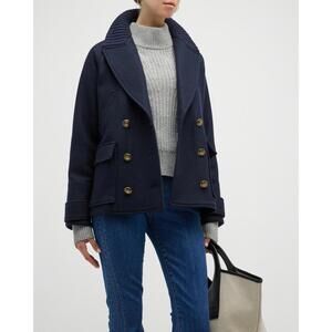 Veronica Beard Shirin Dickey Peacoat Navy Blue Wool Gold Button Crest Small
